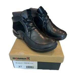ROMIKA Josef Seibel Soft Black Leather and Suede Laced Boots Size 37 US 6-6.5